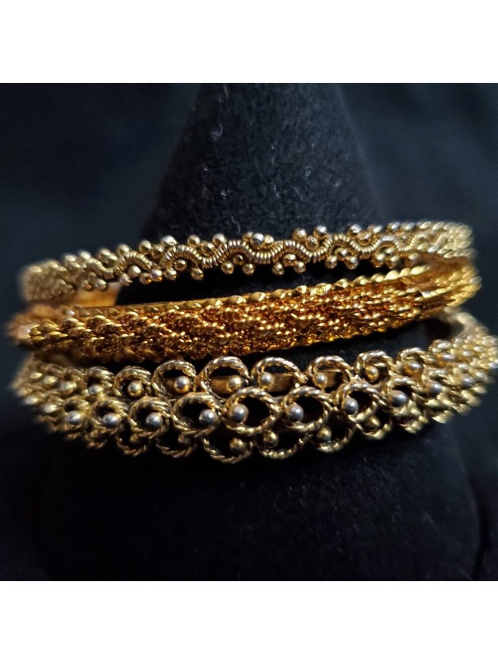 Vintage Bangle Bracelet Lot of 3 Gold Tone Textured